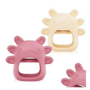 New Smasener 2 Pack Axolotl Shaped Baby Food-Grade Silicone Teething Toy